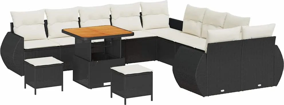 vidaXL Kerti Kanapé Szett párnával 13 pcs Fekete és krémszínű