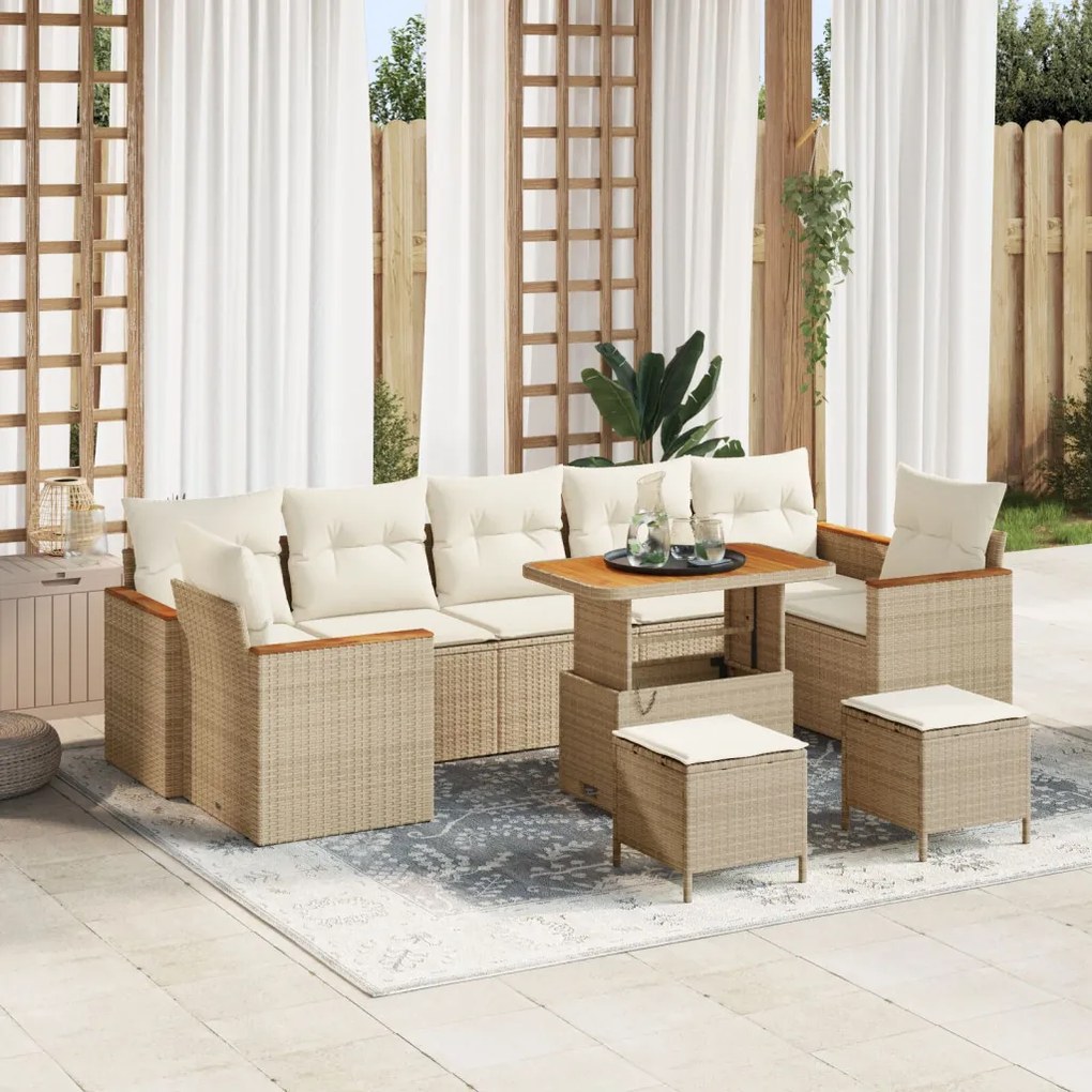 Kerti Kanapé Szett 10 pcs Bézs 90 x 55 x 71 cm Poli rattan