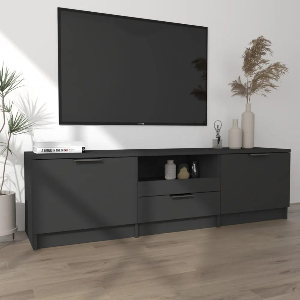 fekete szerelt fa TV-szekrény 140x35x40 cm