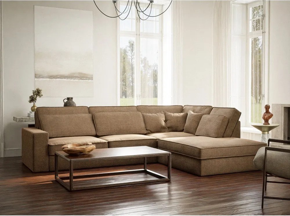 Világosbarna zsenília sarokkanapé (jobb oldali-L alakú) Kirou – Maison de Rêve