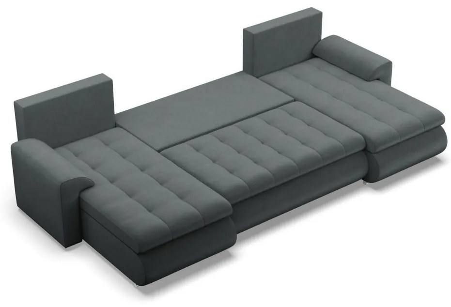 Tokio U alakú sarokkanapé, 3 ágyneműtartóval, bársony, univerzális oldal, szürke