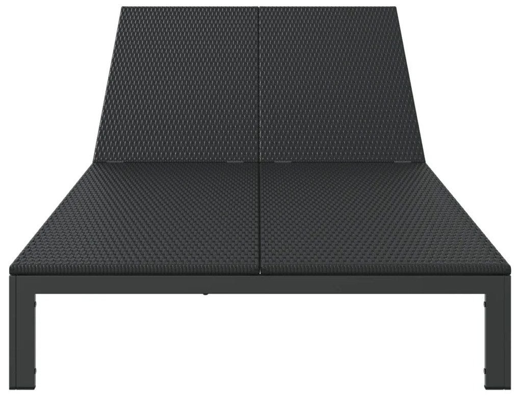 Napozóágy Párnákkal és Kerekekkel 2 Személyes Fekete Poli Rattan