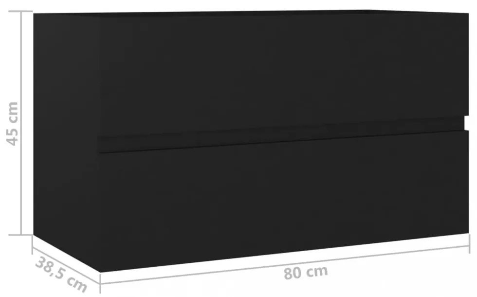 fekete szerelt fa mosdószekrény 80 x 38,5 x 45 cm