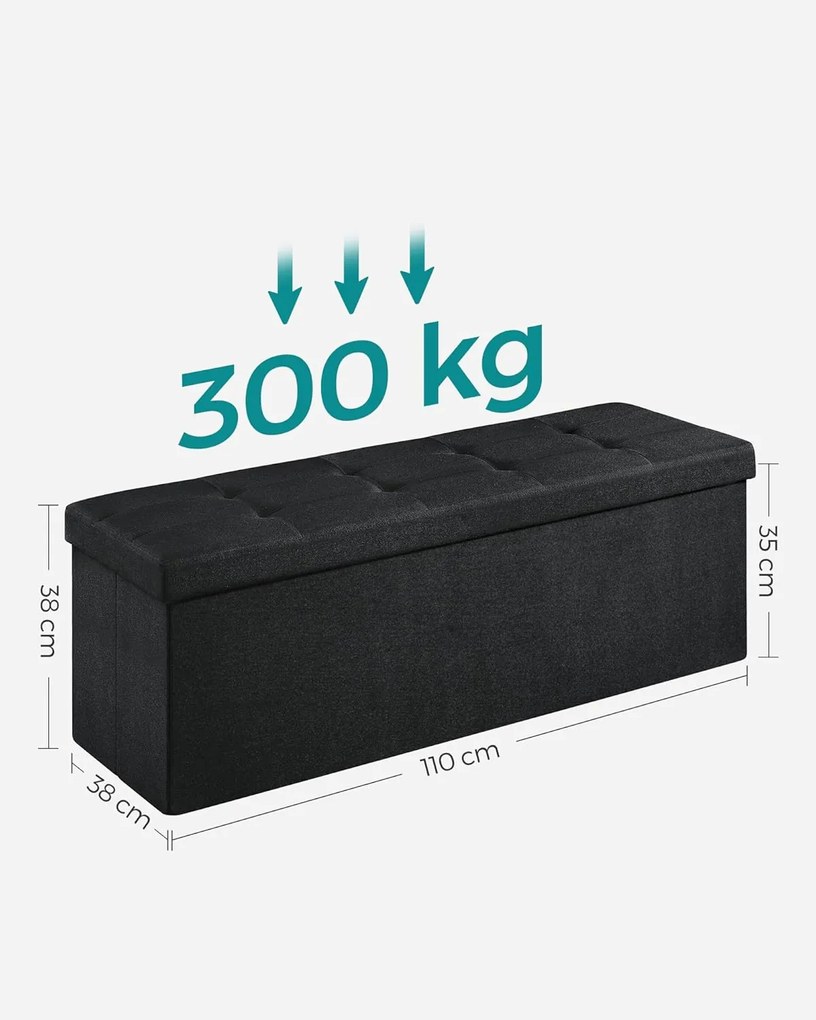 tárolós ülőke – összecsukható pad, 38 × 110 × 38 cm, tintafekete színben