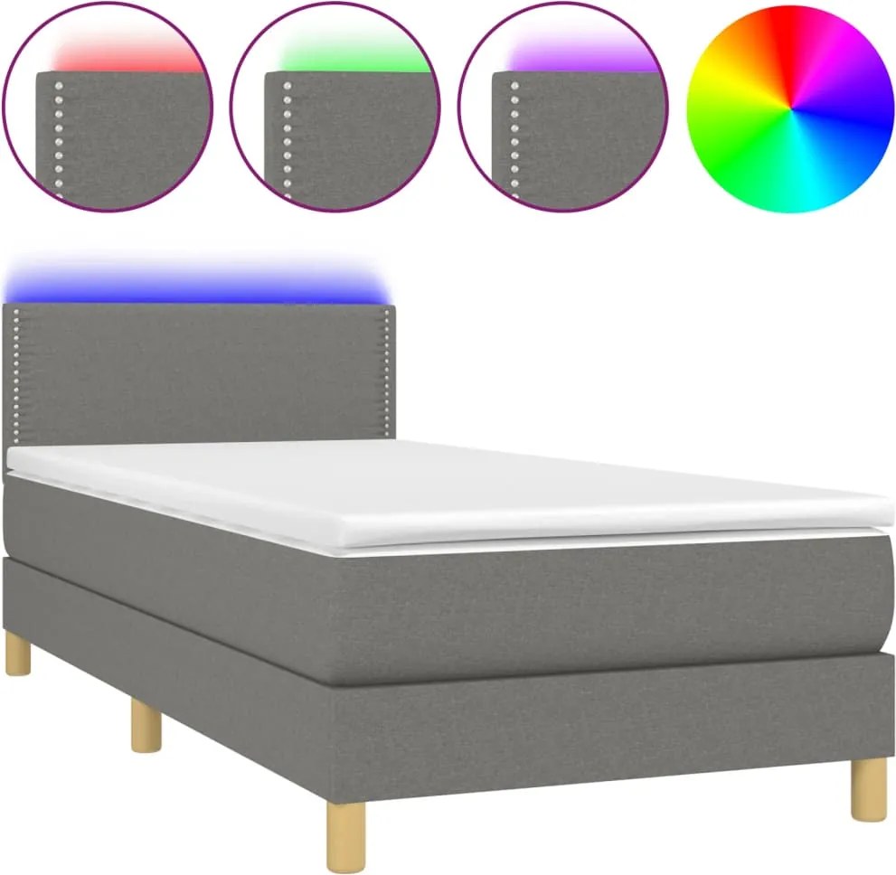 vidaXL sötétszürke szövet rugós és LED-es ágy matraccal 90x190 cm