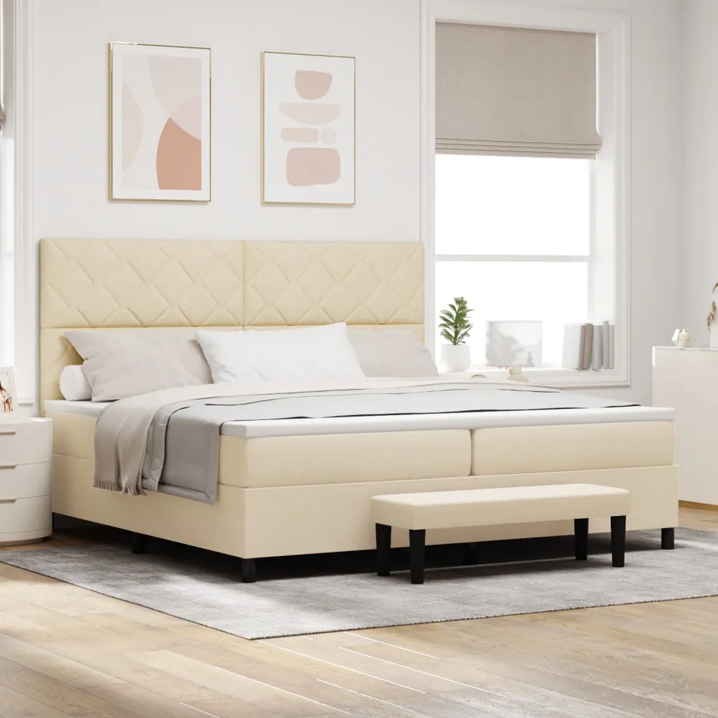 Box Spring ágy matraccal és paddal, krém 200x200 cm szövet