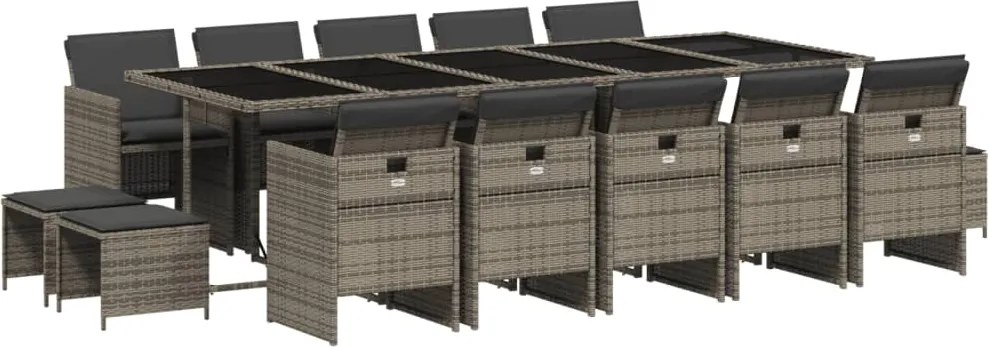 vidaXL 15 részes szürke polyrattan kerti étkezőgarnitúra párnákkal