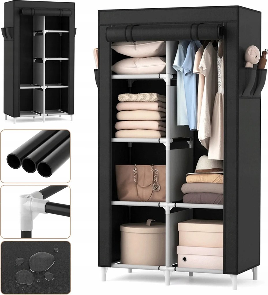 Textil Gardróbszekrény Ruhaakasztó Összecsukható Szilárd