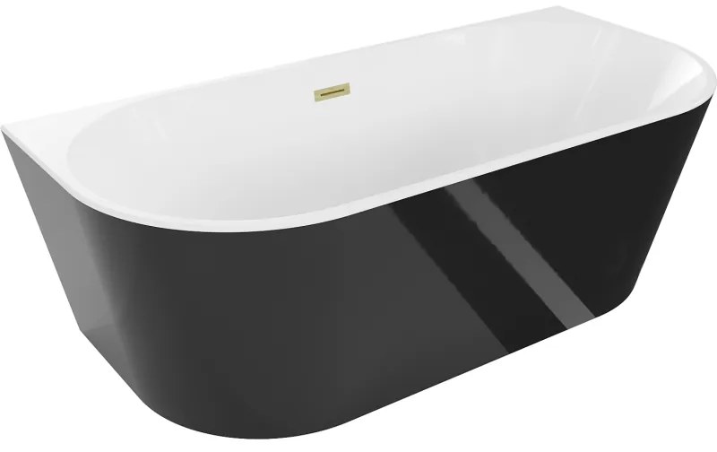 Mexen Oval, szabadon álló fali kád 140 x 75 cm, fehér-fekete, arany matt túlfolyó, 52671407575-55