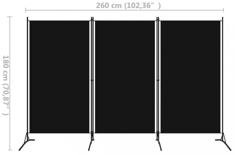 fekete 3 paneles paraván 260 x 180 cm