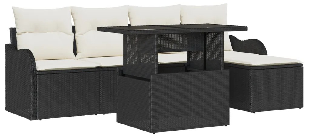 6 db-os Kerti Kanapé Szett Párnákkal Fekete Poli Rattan