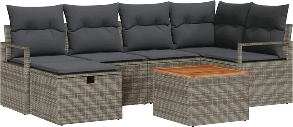 vidaXL Kerti Kanapé Szett párnával tárolóval 7 pcs Szürke Poli rattan