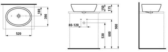 LAUFEN H8129640001121 - PRO kerámia mosdó 52x39 cm, fehér, asztalra