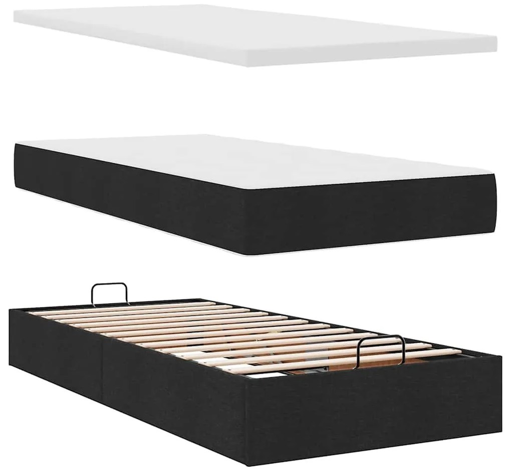 fekete szövet ottomán ágy matraccal &amp; LED-ek 80x200cm