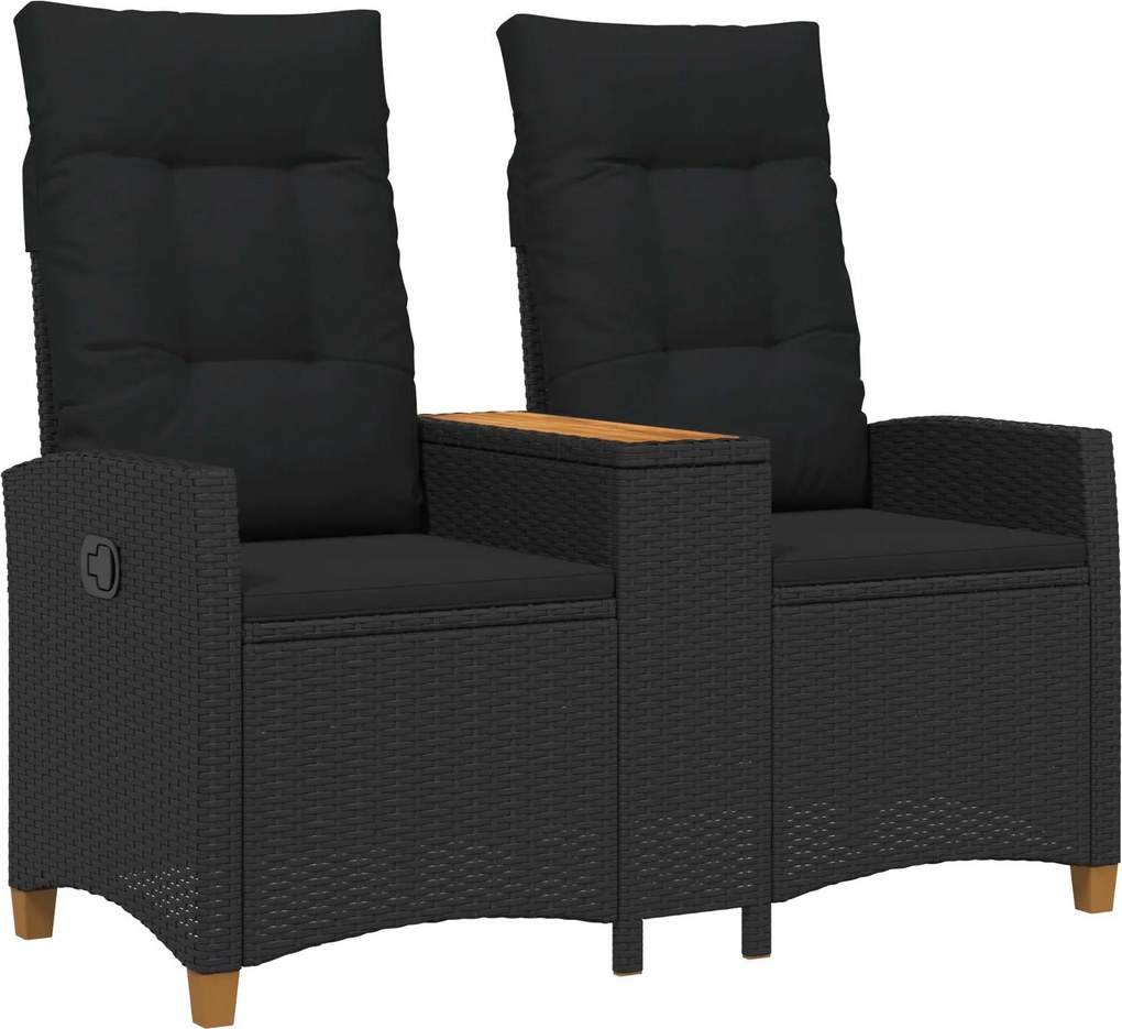 vidaXL Dönthető pad asztallal Fekete 126 x 65 x 112 cm polirattan
