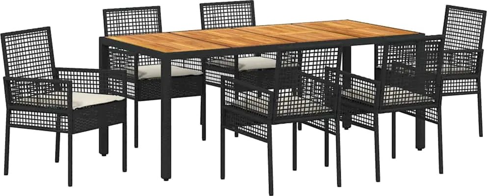 vidaXL Kert étkező szett 7 pcs Fekete polirattan