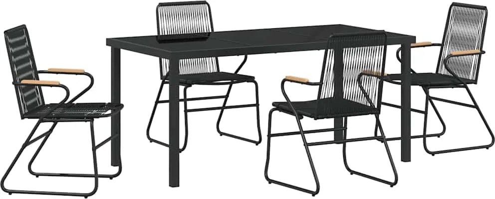 vidaXL Kert étkező szett 5 pcs Fekete Porszórt acél
