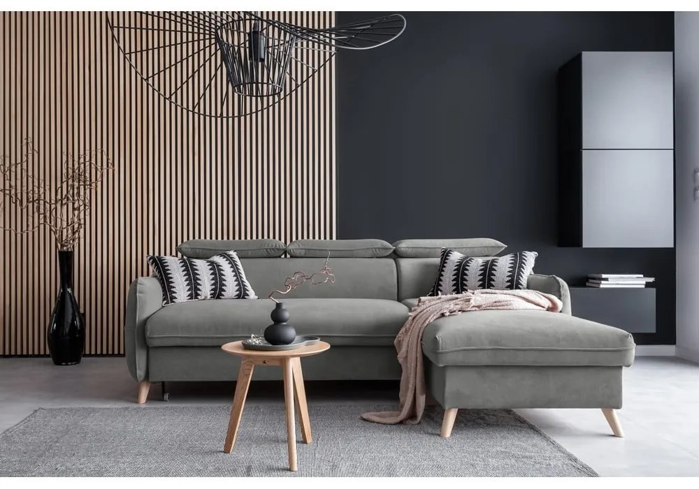 Világosszürke bársony kinyitható sarokkanapé (jobb oldali) Sweet Harmony – Miuform