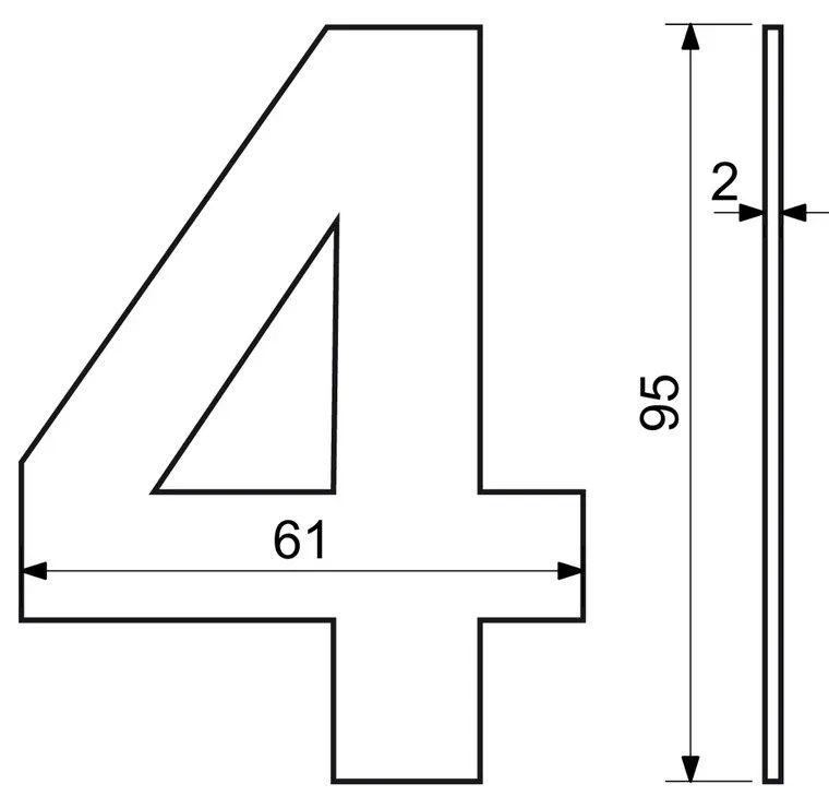 Házszám "4", RN.95L, rozsdamentes acél