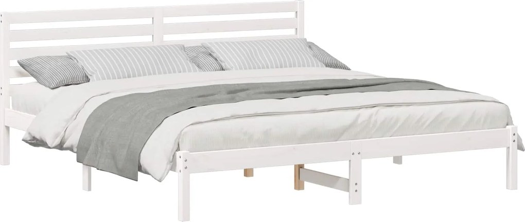 vidaXL Ágykeret fejtámlával Fehér 200 x 200 cm Tömör fenyőfa