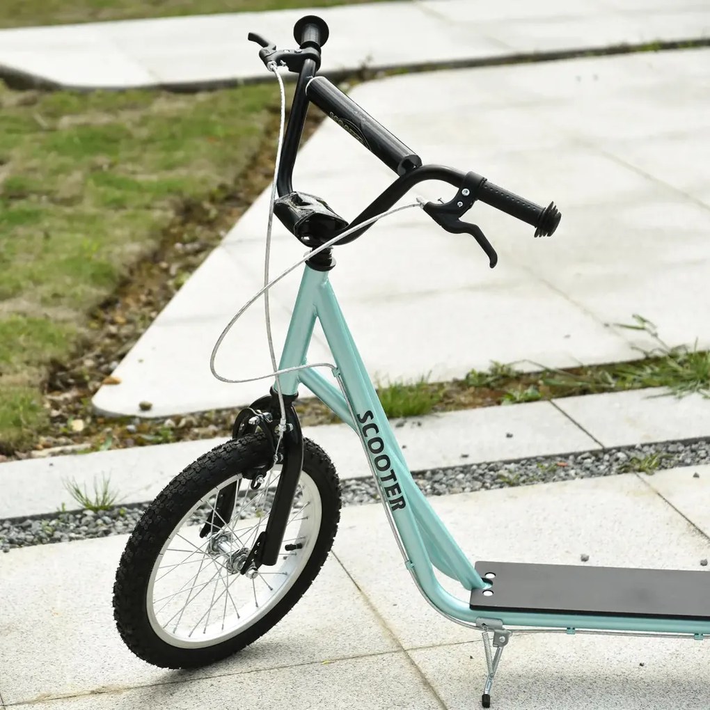HOMCOM Gyerek Roller fékkel, állítható magasságú, könnyű acél, világoskék