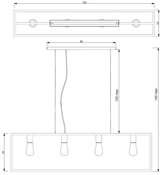 Csillár zsinóron FRAME 4xE27/60W/230V fekete