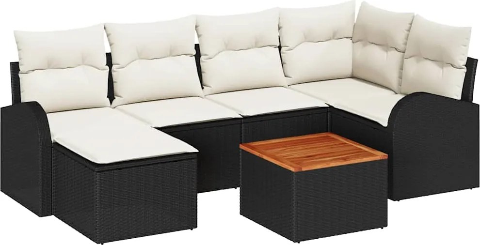 vidaXL Kerti Kanapé Szett tárolóval 7 pcs Fekete és Krém polirattan