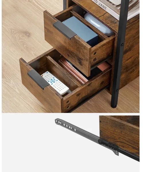 Oldalsó asztal beépített konnektorokkal és USB-portokkal ROD barna/fekete