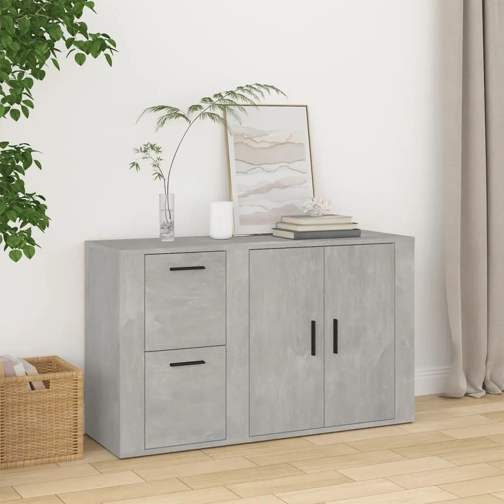 betonszürke szerelt fa tálalószekrény 100x33x59,5 cm