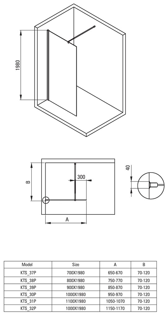 Deante Kerria Plus, Walk-in zuhany paraván 80cm, magasság 200cm, 6mm átlátszó üveg ActiveCoverrel, fekete profil, KTS_N38P