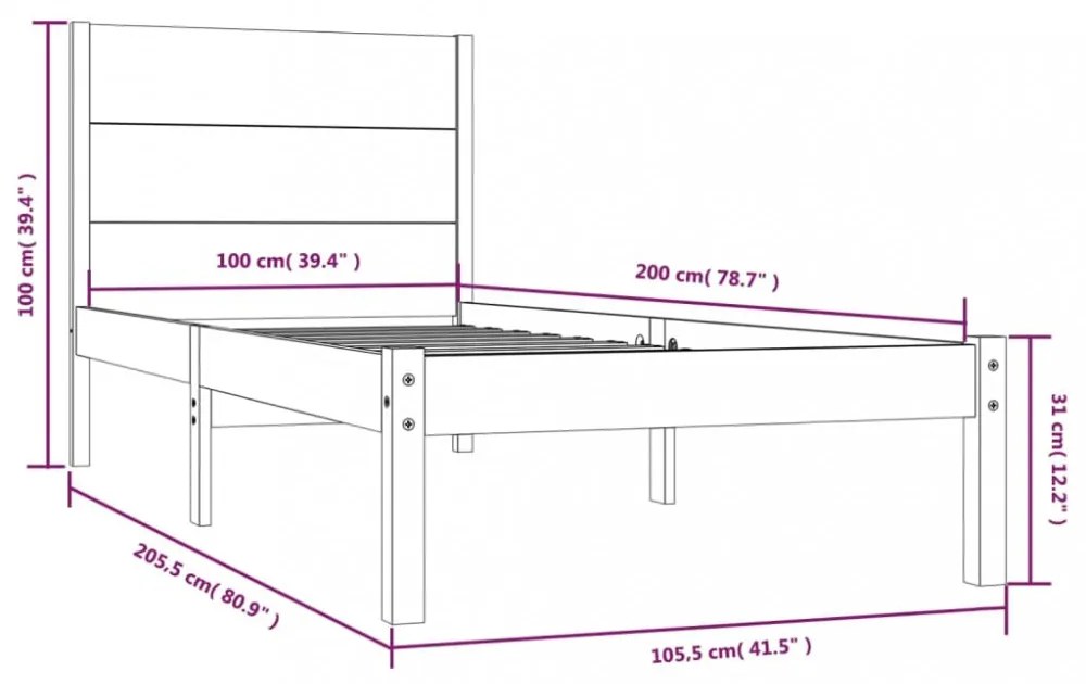 tömör fenyőfa ágy matrac nélkül 100 x 200 cm