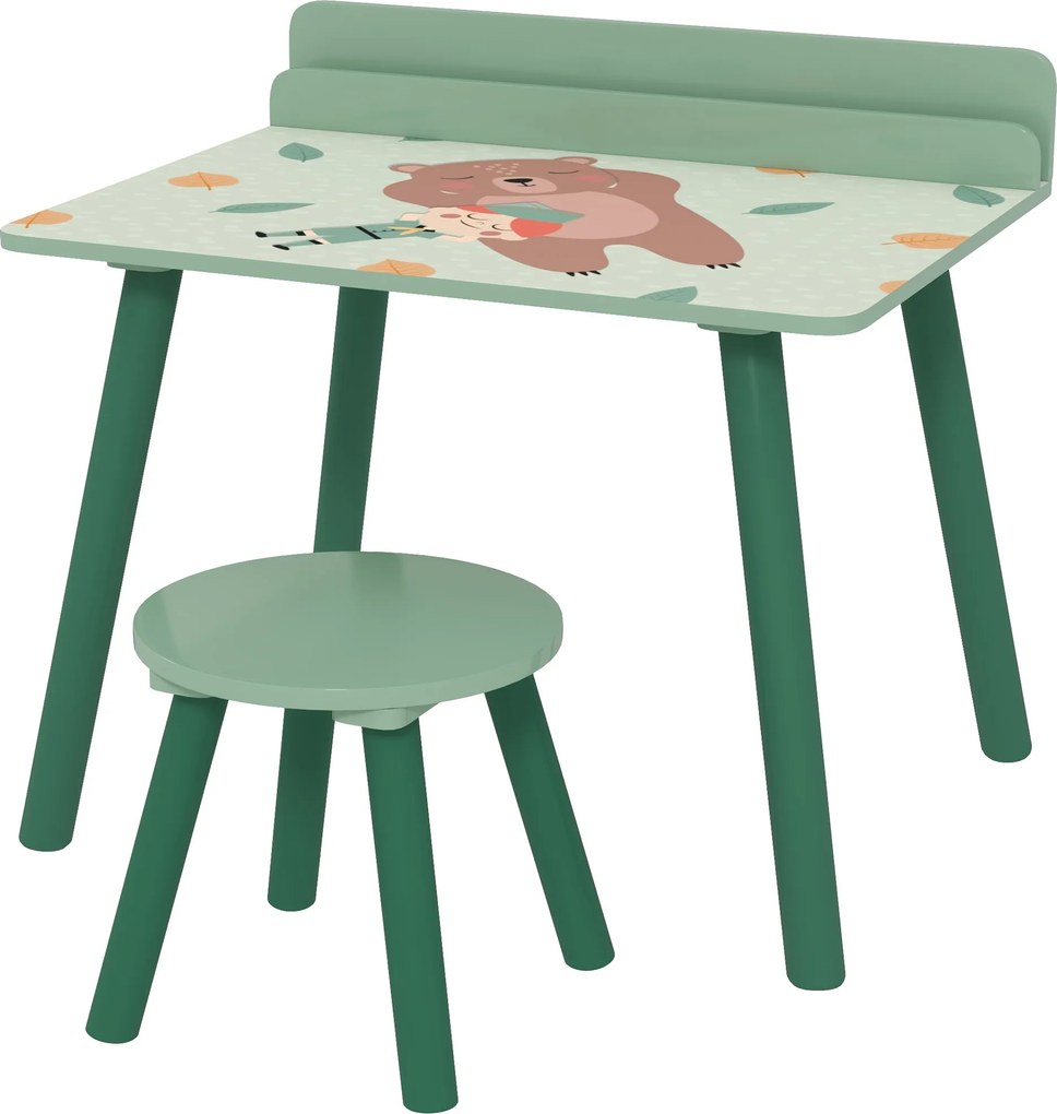 AIYAPLAY 2 darabos gyerek asztal és szék szett - Asztal szék könyvespolccal 3+ éves gyerekek számára játékszobába, Zöld | Aosom