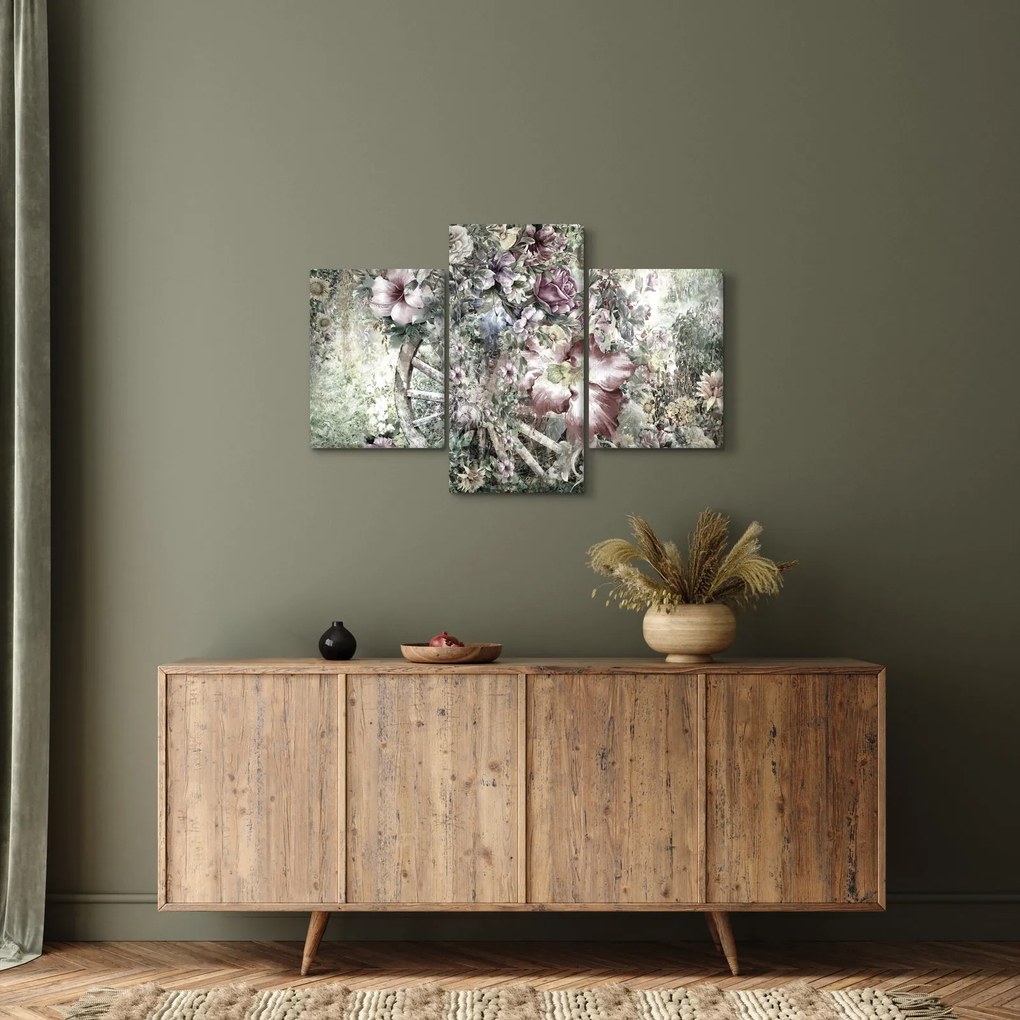 Virágok képe egy fából készült kerékpáron (90x60 cm)