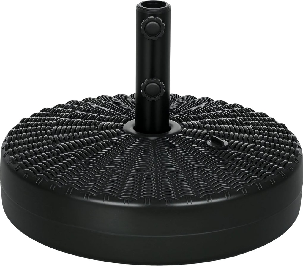 Outsunny Kerek Ernyőtartó Állvány Ø38/48 mm-es Ernyőoszlophoz, 22 kg Víz és 29 kg Homok Töltésére, Rattan Hatású Felület Ø51x36 cm Fekete | Aosom