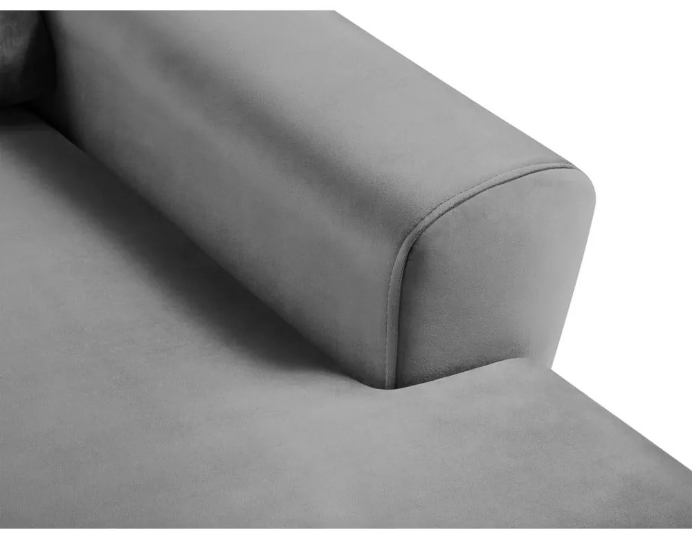 Világosszürke bársony kinyitható tárolóhelyes sarokkanapé (jobb oldali-heverő résszel) Kyoto – Cosmopolitan Design