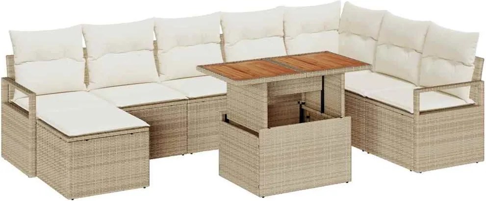 vidaXL Kerti Kanapé Szett tárolóval 9 pcs Bézs Poli rattan