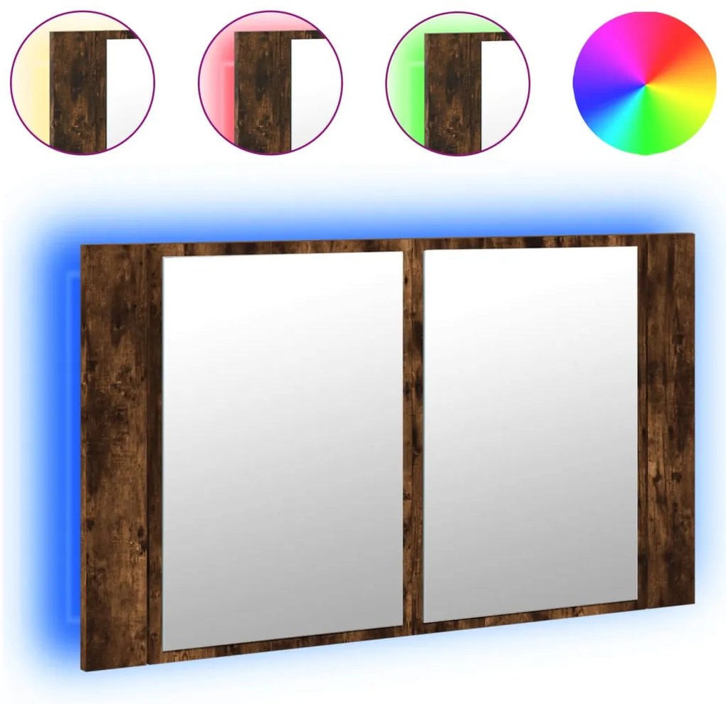 füstös tölgy akril LED-es tükrös fürdőszobaszekrény 80x12x45 cm