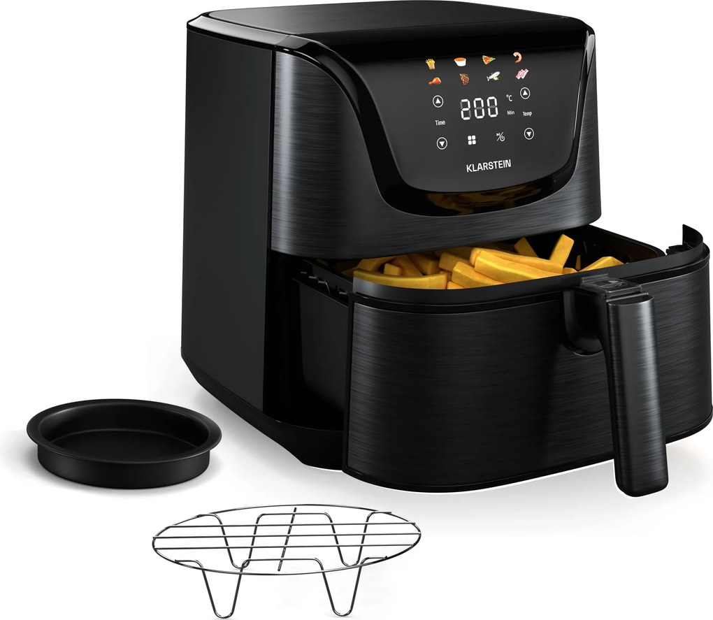 Klarstein AeroVital Deluxe forrólevegős fritőz, 1700 W, 8 program, tartozékokkal együtt, 200°C, Időzítő