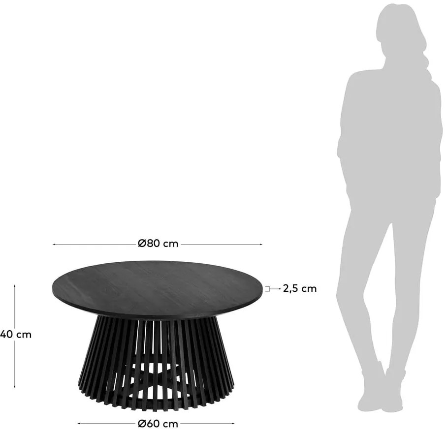 Irune fekete teakfa dohányzóasztal, ⌀ 80 cm - Kave Home