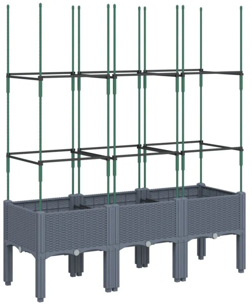 kékszürke polipropilén rácsos kerti ültetőláda 120 x 40 x 142,5 cm