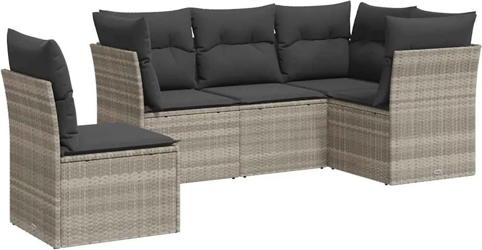 vidaXL 5 részes világosszürke polyrattan kerti ülőgarnitúra párnákkal