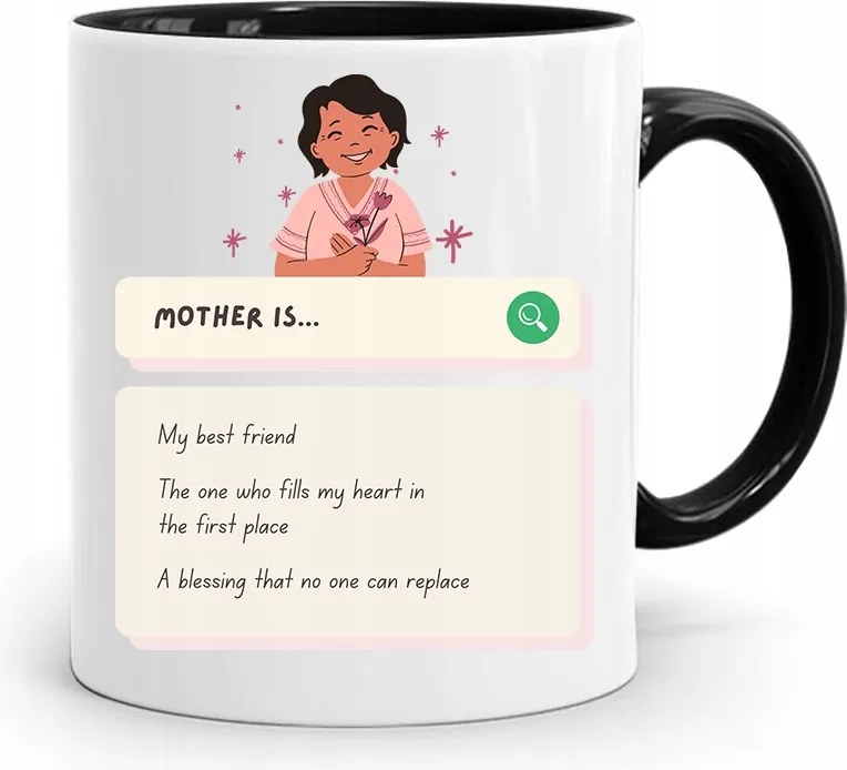 Fekete Bögre Ajándék Anyukáknak Mother Is... fényképes nyomattal