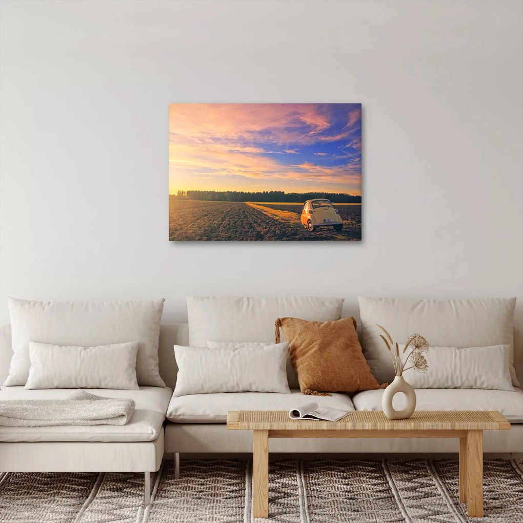 Egy sárga autó képe a mezőn (70x50 cm)