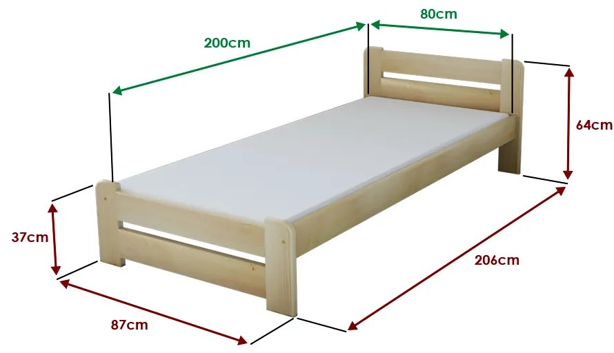 Laura ágy 80x200, fenyőfa Matrac: Sommera 18 cm matrac