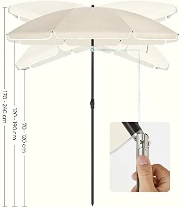 200 cm-es napernyő, UPF 50+ védelem, dönthető, talp nélkül, bézs