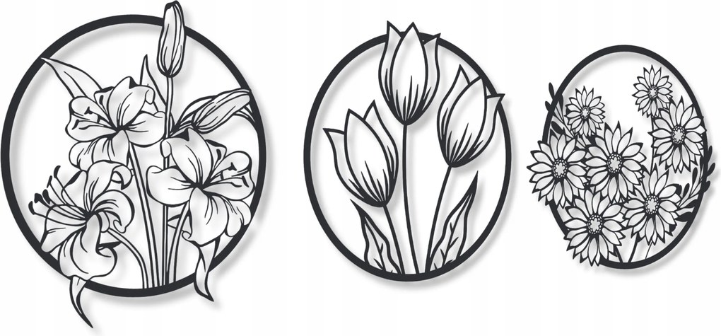 Kép Áttört Virágok Fali Dekoráció Panelek 3D Triptichon Nappali Triptichon