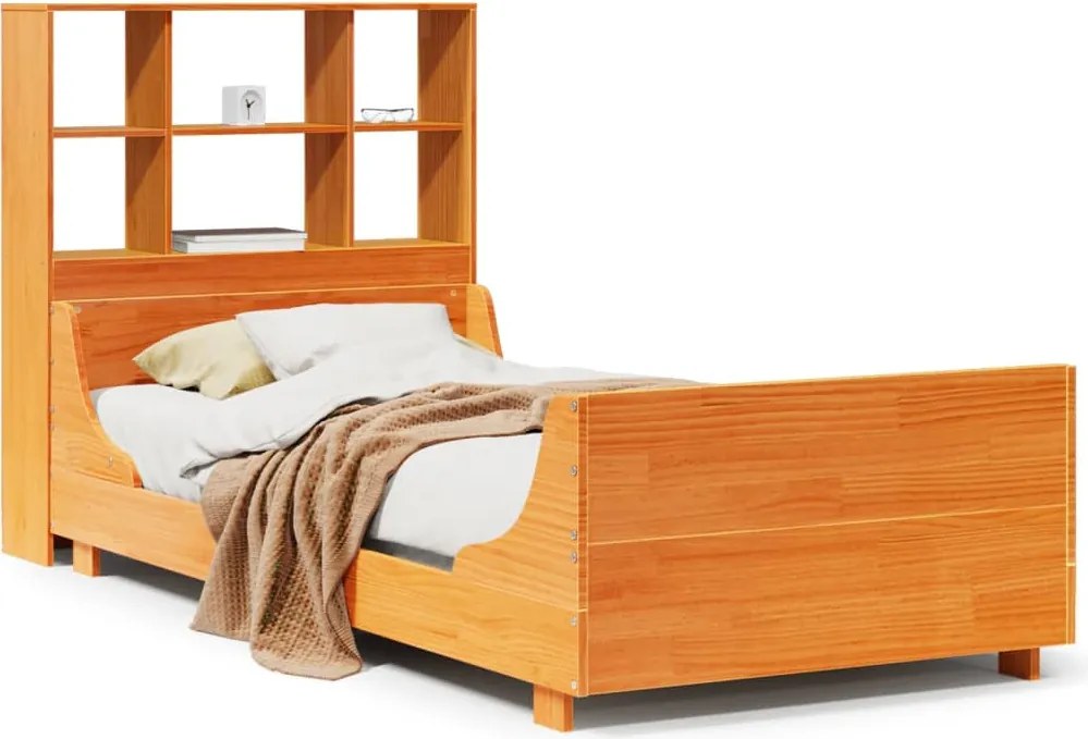 vidaXL viaszbarna tömör fa könyvespolcos ágy matrac nélkül 75 x 190 cm