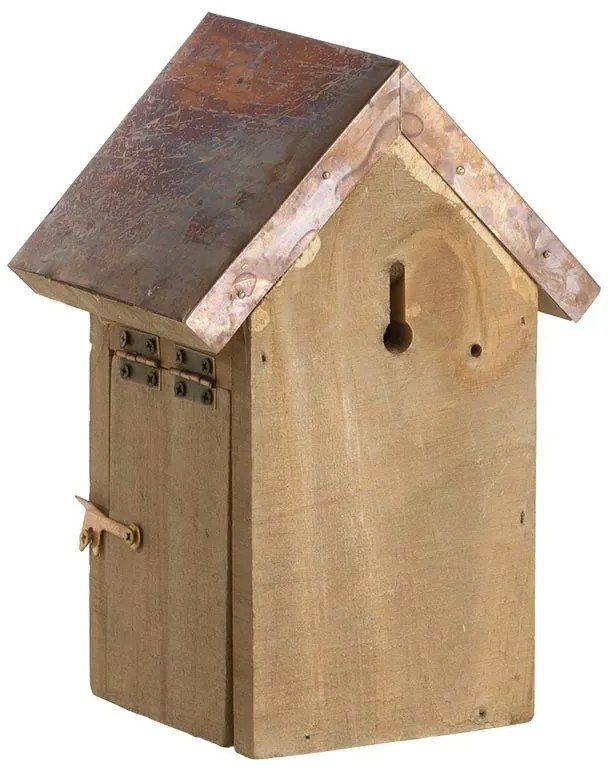 Fa madárház ökörszemnek, rézlemez tetővel, 20 cm