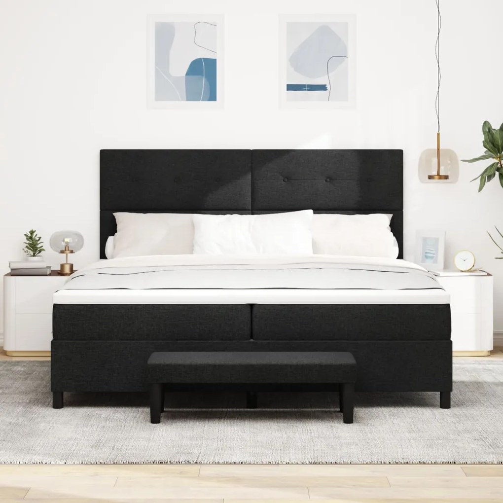 Boxspring ágy matraccal és paddal fekete 200x200 cm szövet