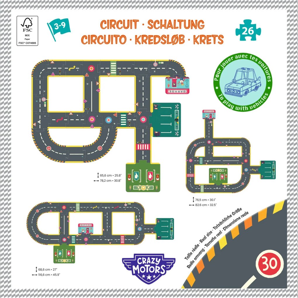 CRAZY MOTORS autópálya - Városi kőrút - City circuit - Giant puzzle - 26 pcs